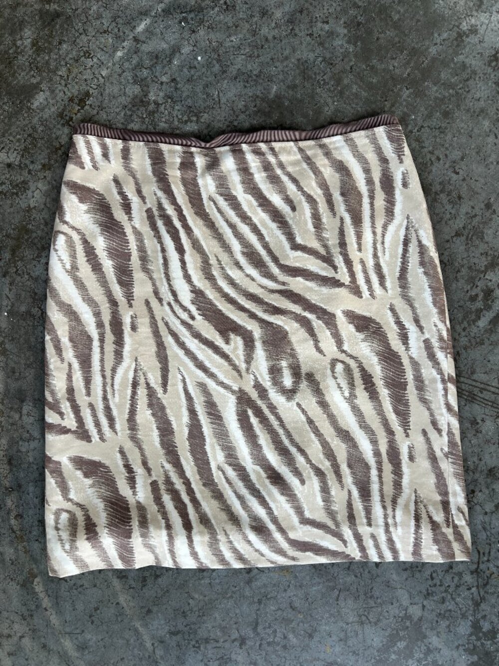 LOFT Silk Blend Zebra Print Pencil Mini Skirt Neutral Tan Brown Women's 6 Petite